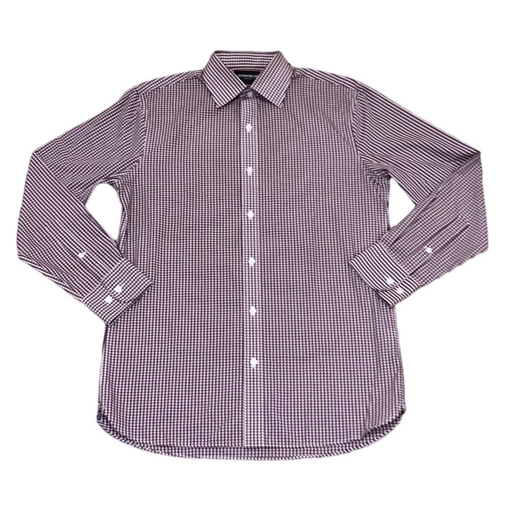 BONOBOS Button Down Shirt Size 33 15 White Burgundy Red Gingham